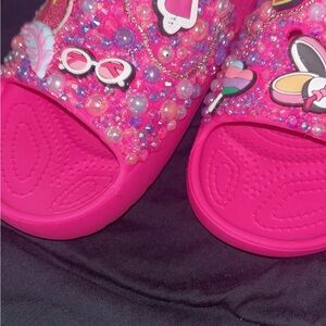 CROCS Pink Sandals with Glittery Butterfly Design custom crocs